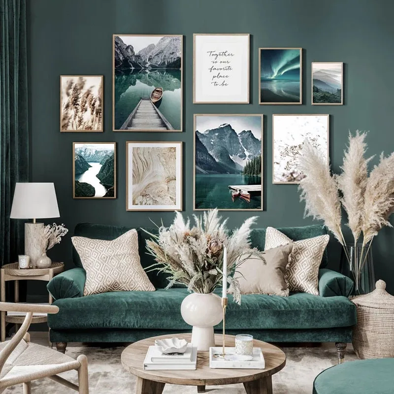 

Reizen Landschap Canvas Painting Mountain Boot Gras Nordic Poster Print Wall Art Foto Moderne Modular Living Room Home Decor