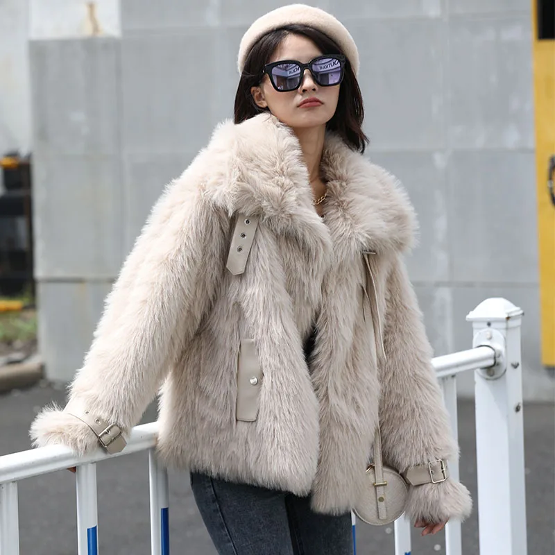 2022 Winter Thicken Warm Fox Fur Jacket Coat Women Casual Fashion  Faux Fur Overcoat Fluffy Cozy Loose Outerwear Female