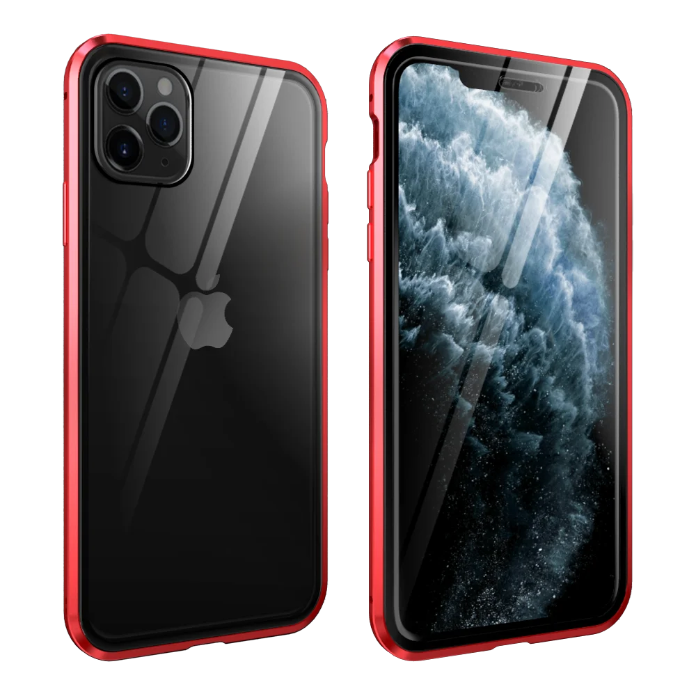 Магнитный адсорбционный металлический чехол для iPhone 11 Pro Max закаленное стекло