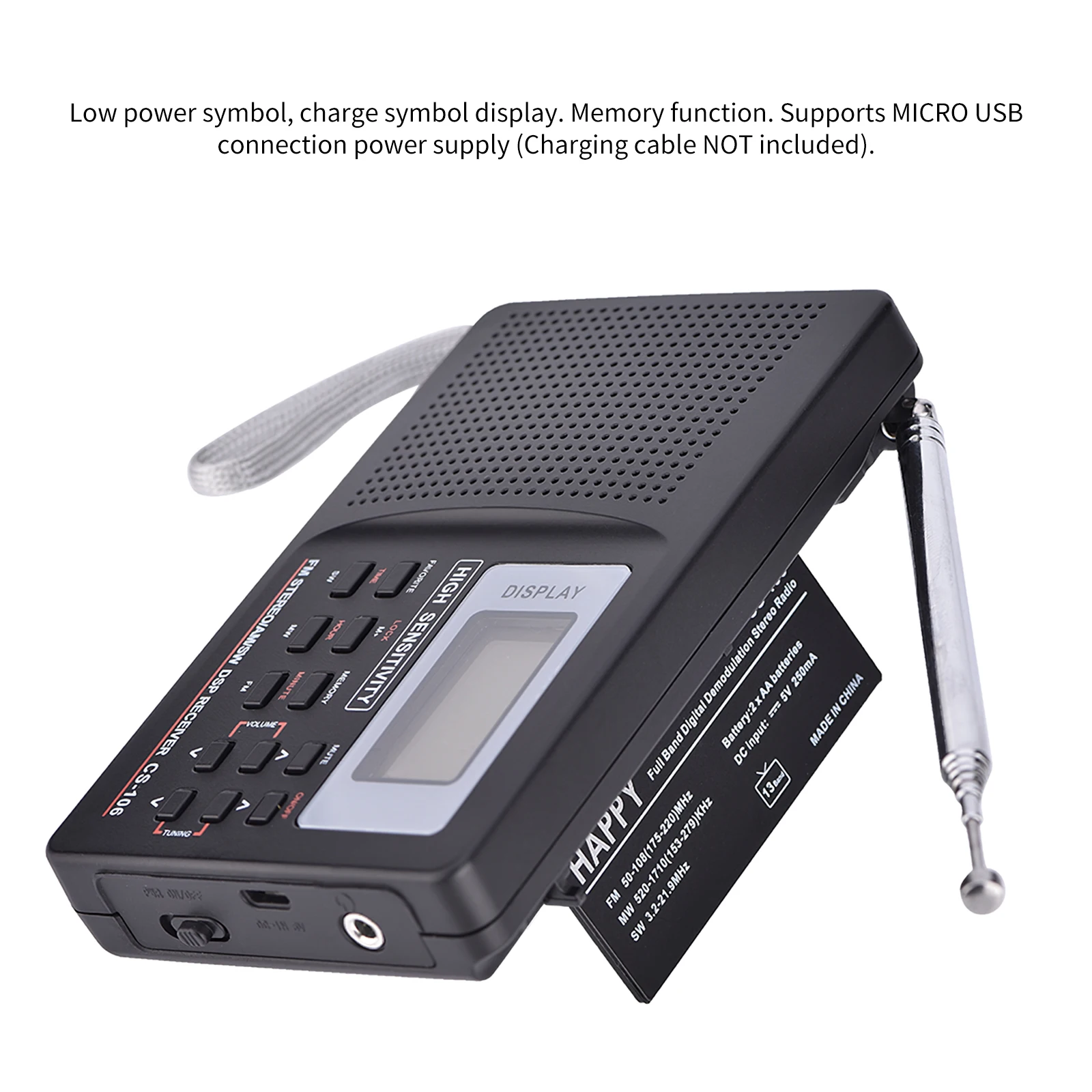 Портативный цифровой радиоприемник FM/AM/SW/LW/TV Высокочувствительный для дома отеля