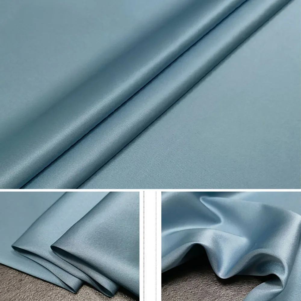 

High Quality Men Shirt Silk Twill Stretch Satin 20 momme 140cm Width Mulberry Silk Fabric For Sewing Grey Blue 13