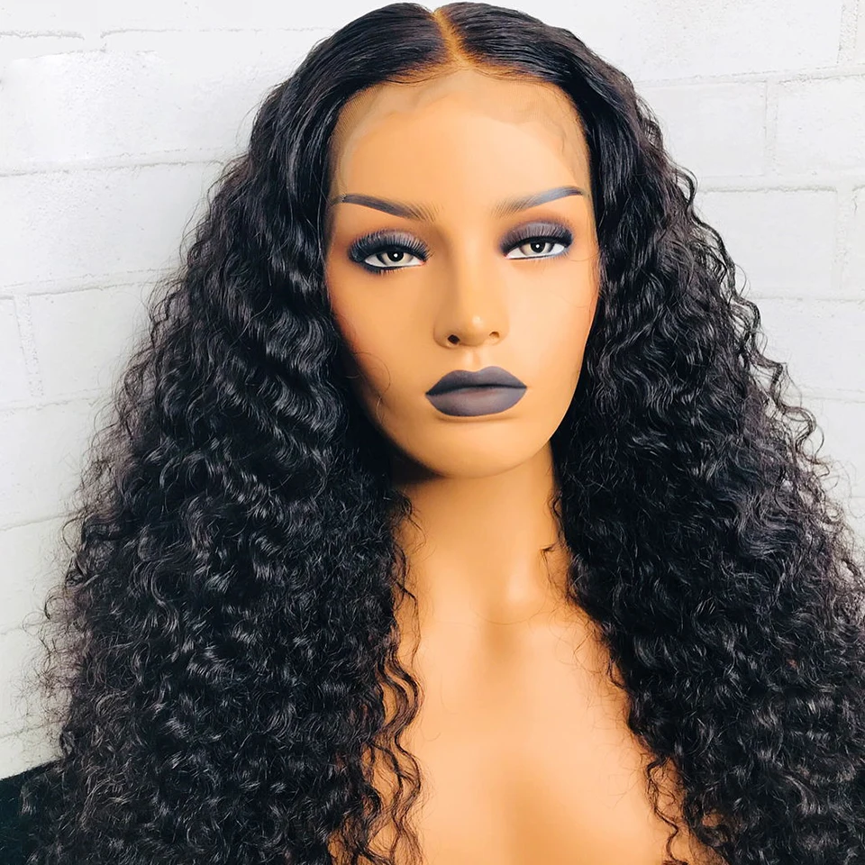 

26 Inch Long Kinky Curly 180%Density Synthetic Lace Front Wig for Black Woman Babyhair Preplucked Glueless Heat Resistant Daily