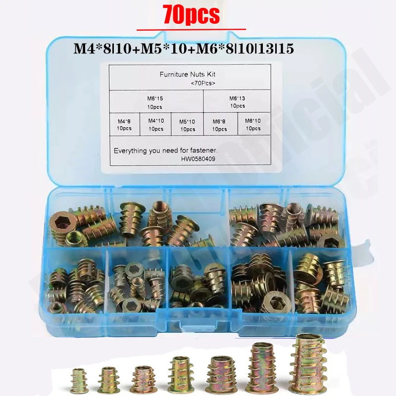 70 шт./компл. M4/M5/M6 * 8/10/13 резьба из цинкового сплава для деревянной вставки гайка