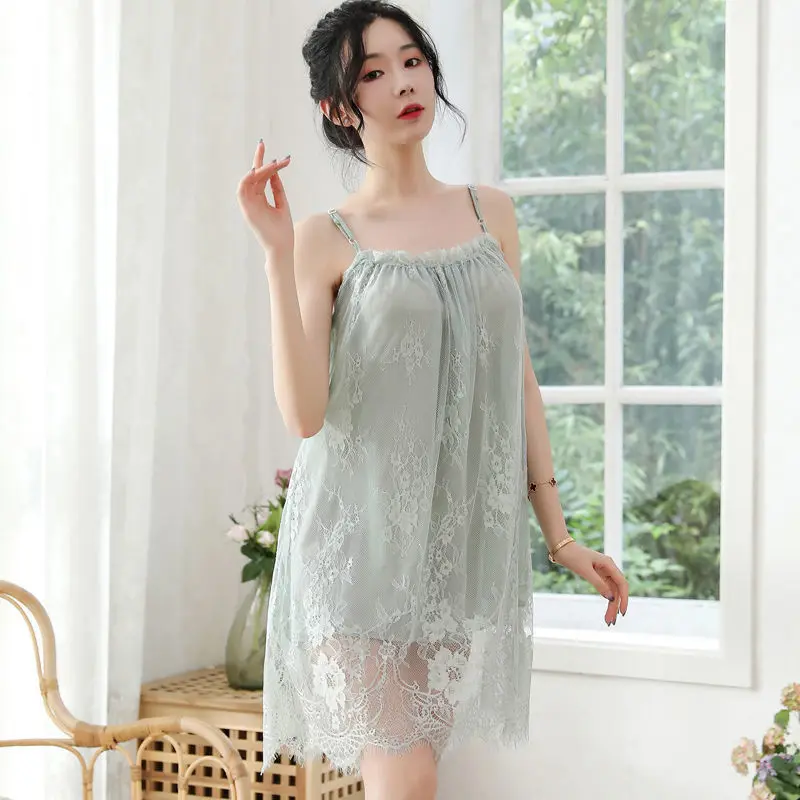 

Nightgowns Women Lace Patchwork Sweet Plus Size 4XL Loose Stylish Sexy Nightwear Spaghetti Strap Womens Korean Style Sleepwear