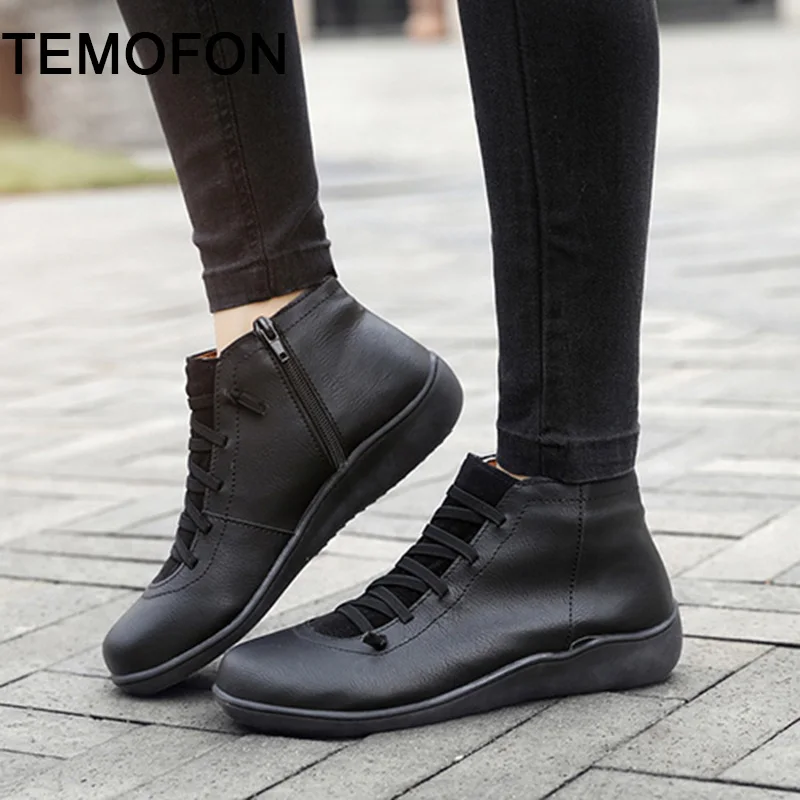TEMOFON/Женские повседневные кроссовки Кожаные Женская обувь на шнуровке
