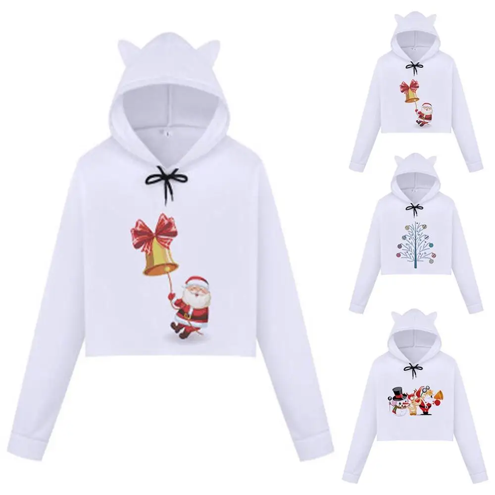 Толстовка женская толстовка с капюшоном и кошачьими ушками на Рождество принтом