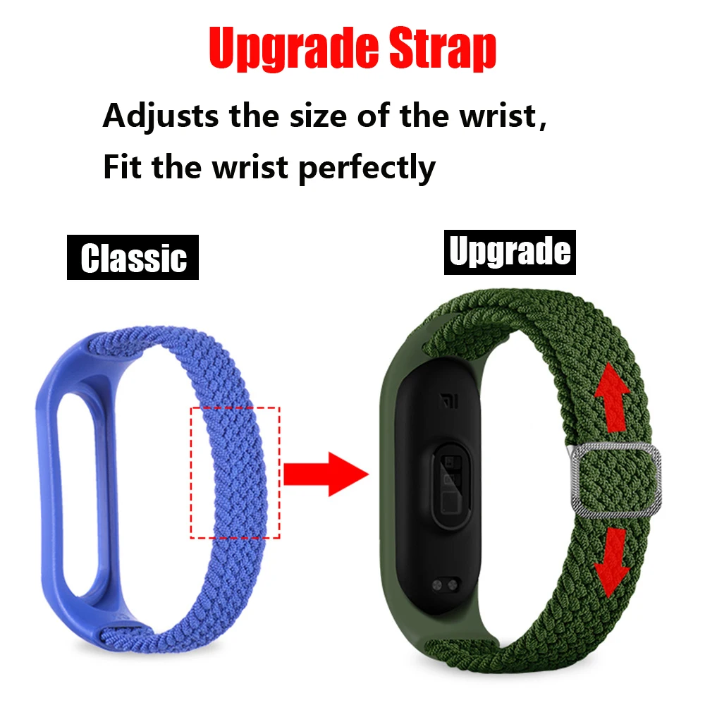 Bracelet for Mi band 7 6 Strap Elastic adjustable Nylon Braided Miband4 miband 5 correa Wristband for xiaomi Mi band 4 3 5 6 7