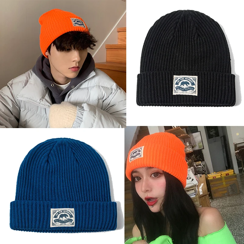 

Beanie Winter Hat 2020 Wool Women's knitted Hat Embroidery Colors Fluorescence Cap For Men Kpop Popular use of personality