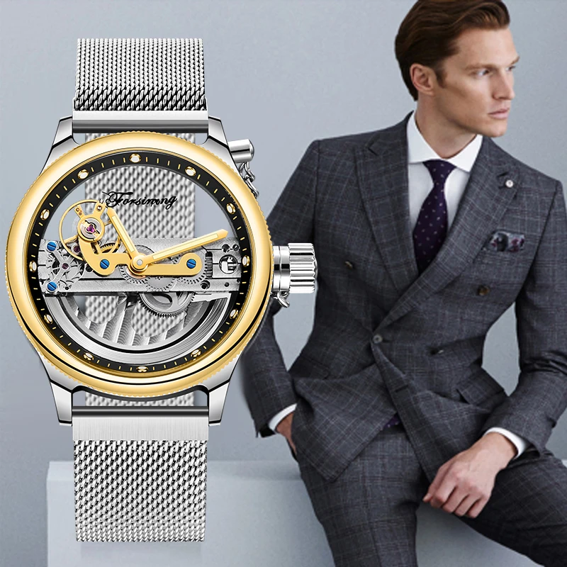 Лидирующий бренд FORSINING Мужские автоматические механические часы сетчатый