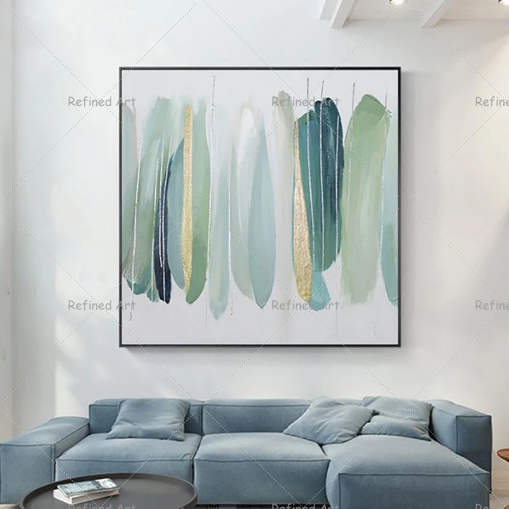 

Handmade Abstract Simple Modern Oil Painting Living Dining Room Home Art Decoration Picture Small Fresh Green Decor On The Wall