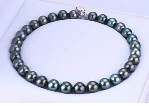 

noble women gift Jewelry Silver Clasp LONG 18INCH 9-10mm natural Australian south seas black pearl necklace