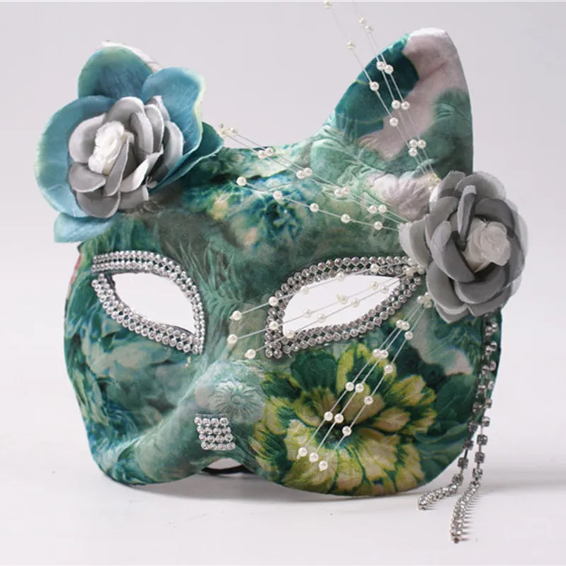 

Pink Flower Fox Cat Mask Ornament Female Singer Dancer Stage Performance Prop Halloween Cosplay Party Festival Party Accessories
