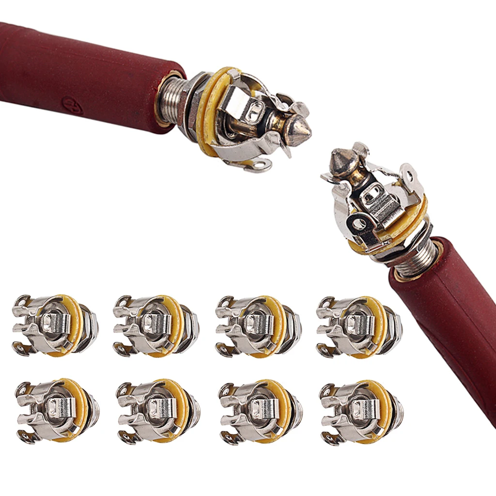 

10Pcs Mono 1/4" Jack Socket Plug Fit for Electric Guitar Bass Replacement Parts