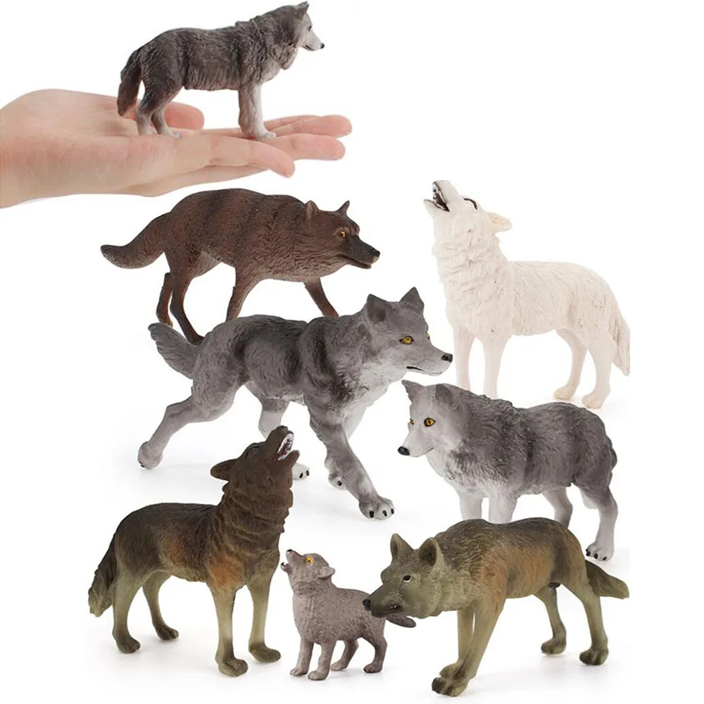 

7PCS/set Simulation Animal Model Figure Girls Boys Children Toys Solid Gray Wolf Car Ornaments Kids Toy Learning Education Gift