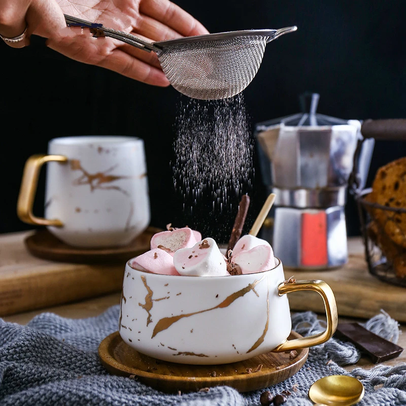

Nordic Marble Coffee Mugs Matte Luxury Water Cafe Tea Milk Cups Condensed Coffee Ceramic Cup Saucer Suit With Dish Spoon Set Ins