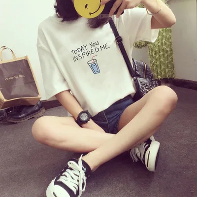 

Summer Korean new print TODAY YOU INSPIRED ME white short-sleeved female t-shirt top