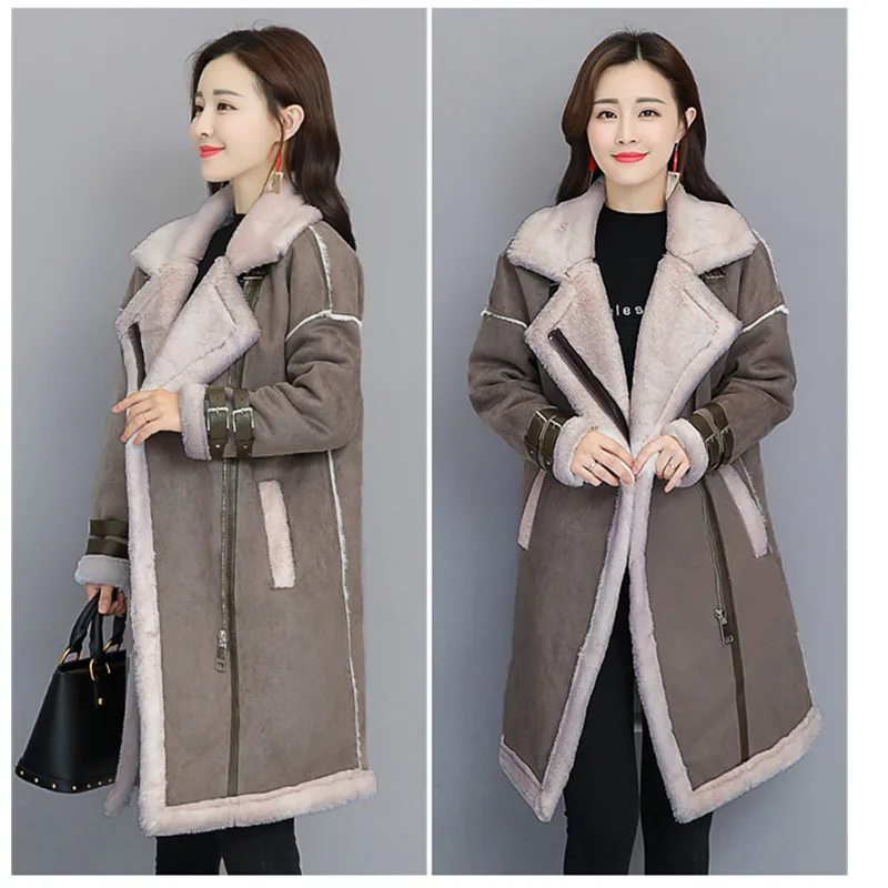 2019 Winter New Style Lamb Fur one Coat women Mid-length Motorcycle Warm Jacket Deerskin Plus size Thicken Female Overcoat 3XL | Женская