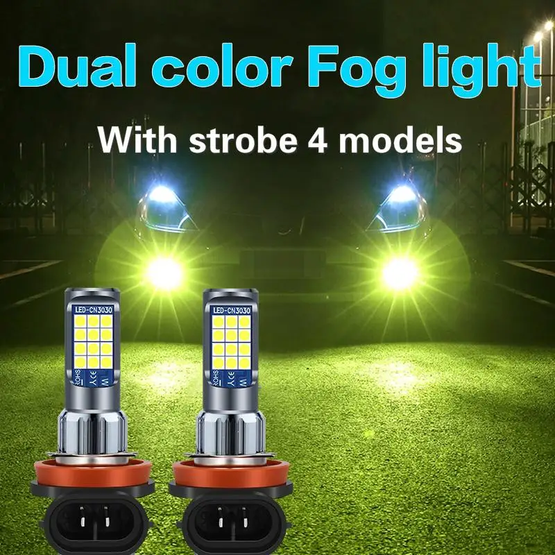 

2PCS 24LED 3030chip Dual color with Strobe 4 models LED fog lamp H1 H3 LED Bulb H7 H11 H8 Car Fog Light DRL 9005 9006 880 881