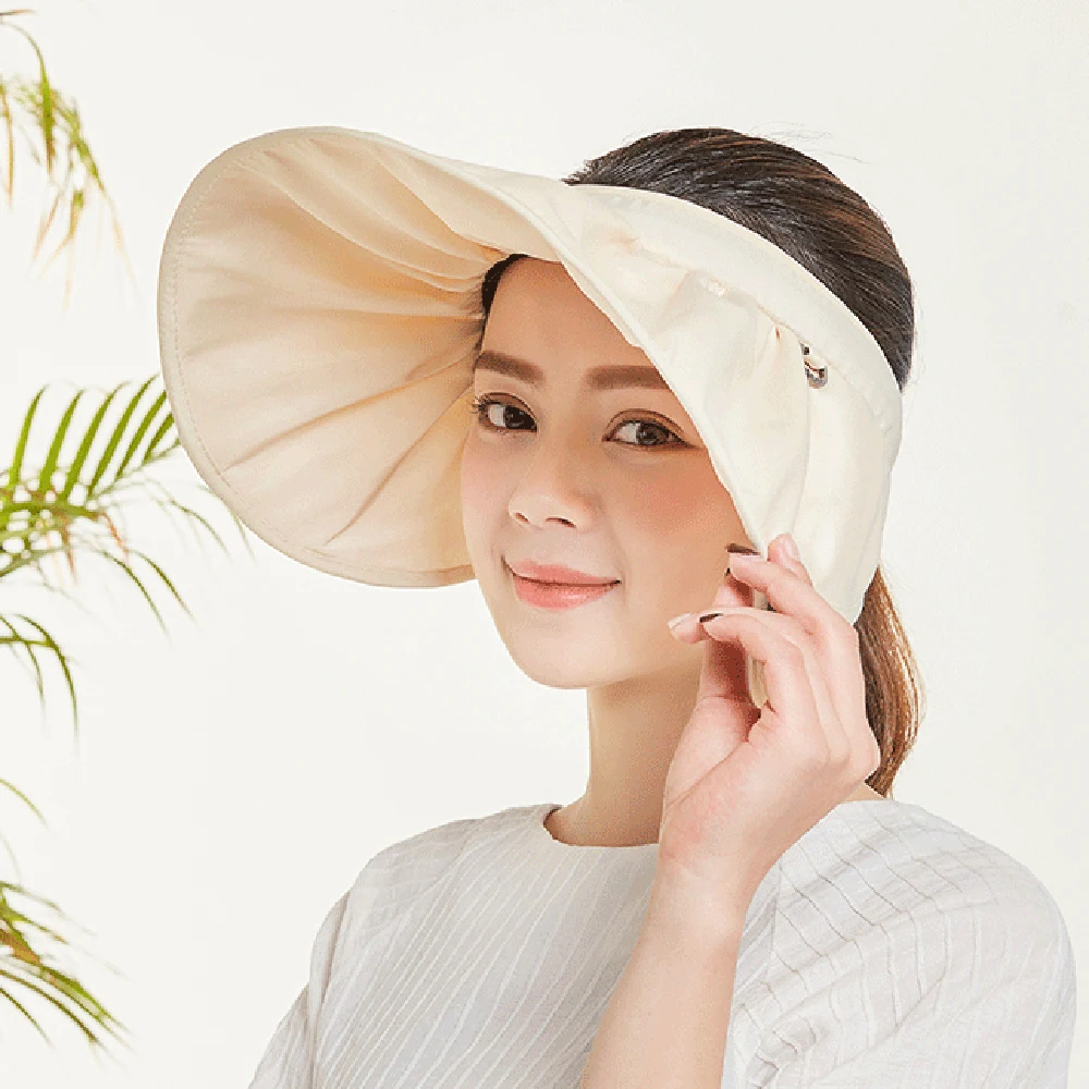 

Fashion Women Sun Hats Beach Hat UV Protection Visors Hat Cap Black Outdoor Casual Summer Caps Ponytail Wide Brim Headband Hats