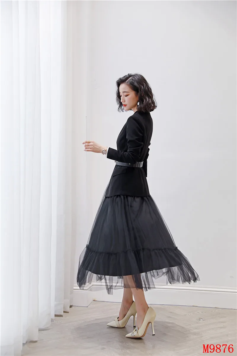 Офисный женский черный Блейзер женские деловые костюмы с юбкой и курткой одежда