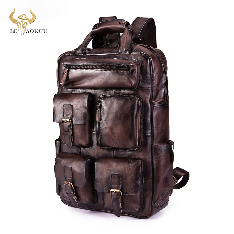 

Design Male Leather Casual Fashion Heavy Duty Travel School University College Laptop Bag Backpack Knapsack Daypack Men 1170-dc