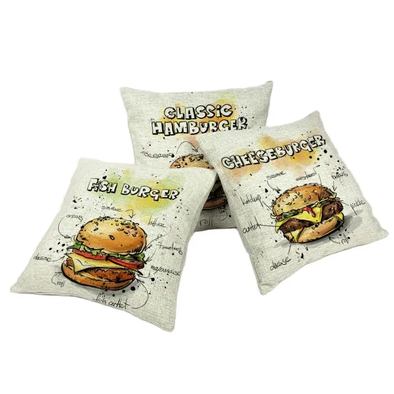 

Cartoon Style Delicious Hamburger Cushion Cover 45x45Cm Square Home Car Seat Decor Cushion Office Chair Printed Throw Pillowcase