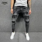 Джинсы мужские рваные в байкерском стиле, повседневные брюки в стиле хип-хоп, рваные брюки свободного покроя, черные, весна-осень