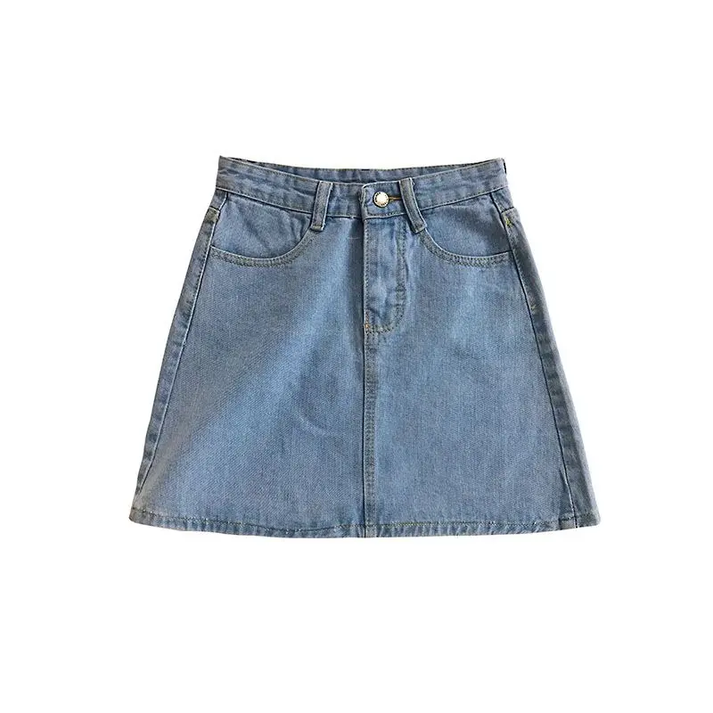 

High Waist Denim Skirt Female Summer 2021 New Simple Pure Color All-match A-line Skirt Black Skirt