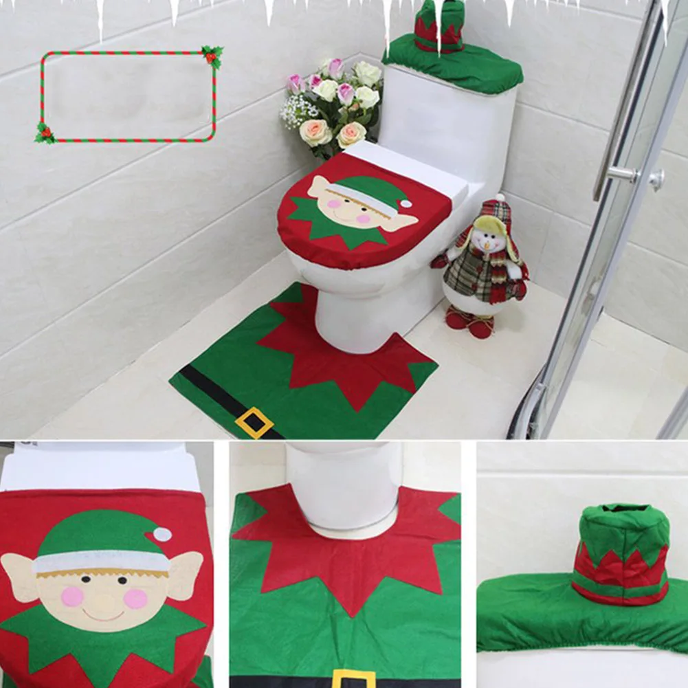 

Christmas Decorations Elf Deer Santa Claus Toilet Seat Cover Ornament For Home