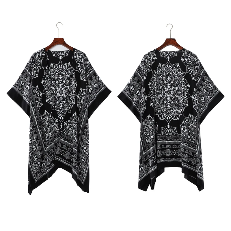

Black Print Bikini Cover up 2021 Beach Pareo Plage Over size Beach Kimono Women Summer Swimsuit Cover up Kaftan Tunic Beachwear