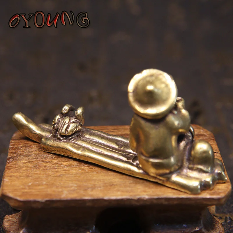 Статуэтка рыбака из чистой меди бамбуковый плот рыбалка птица миниатюры