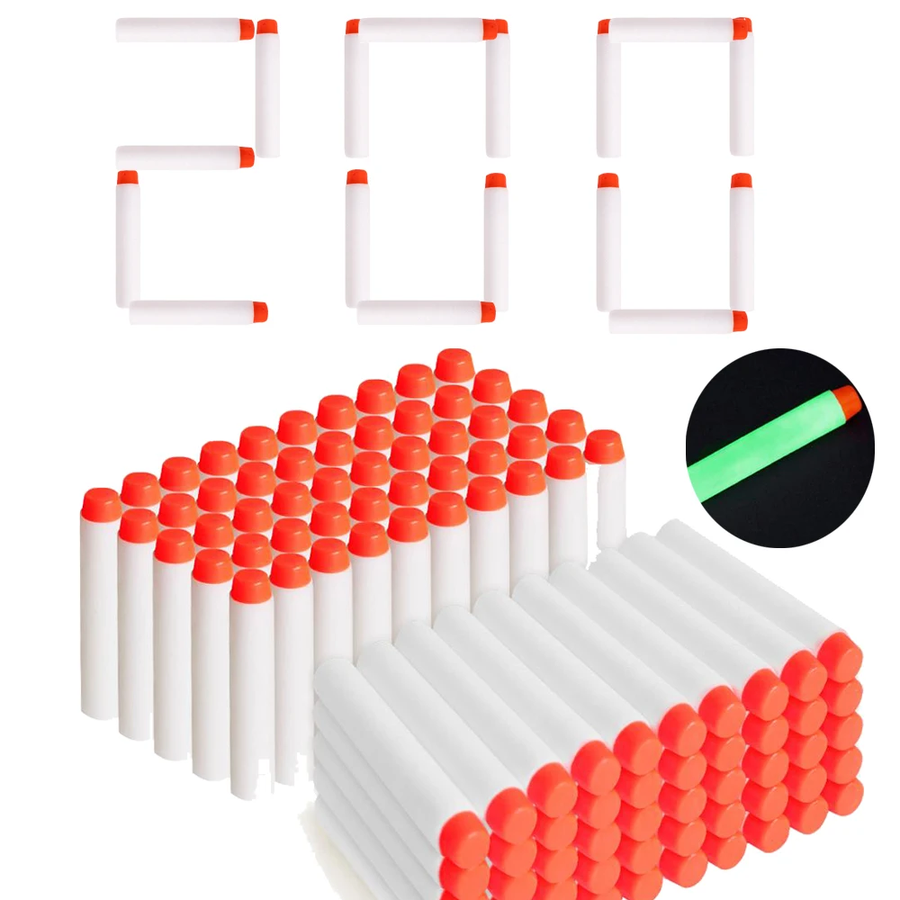 

100/200pcs for Nerf Bullets EVA 7.2cm White Luminous Soft Bullet Hollow Hole Head for Nerf Toy Gun Accessories for Nerf Blasters