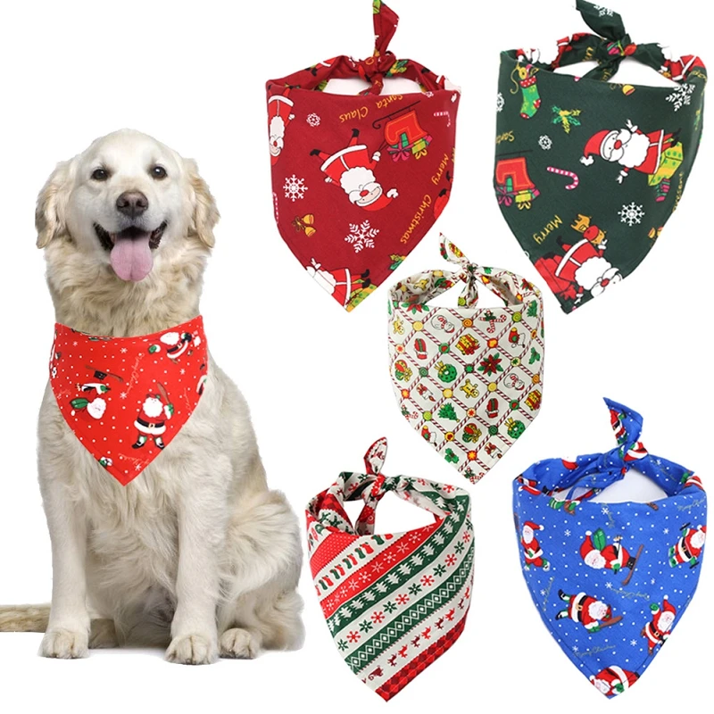 Dog Bib Christmas Print Cotton Scarf Cats Collar Bandana Detachable Small Pet Products Washable Accessories Things Dogs Supplies | Дом и сад
