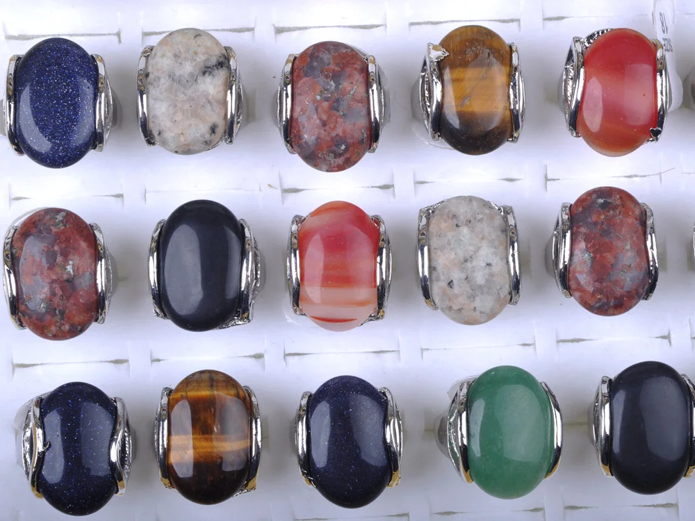 

20 шт./лот граненые красочные кольца из натурального камня посеребренные кольца для женщин и мужчин подарки