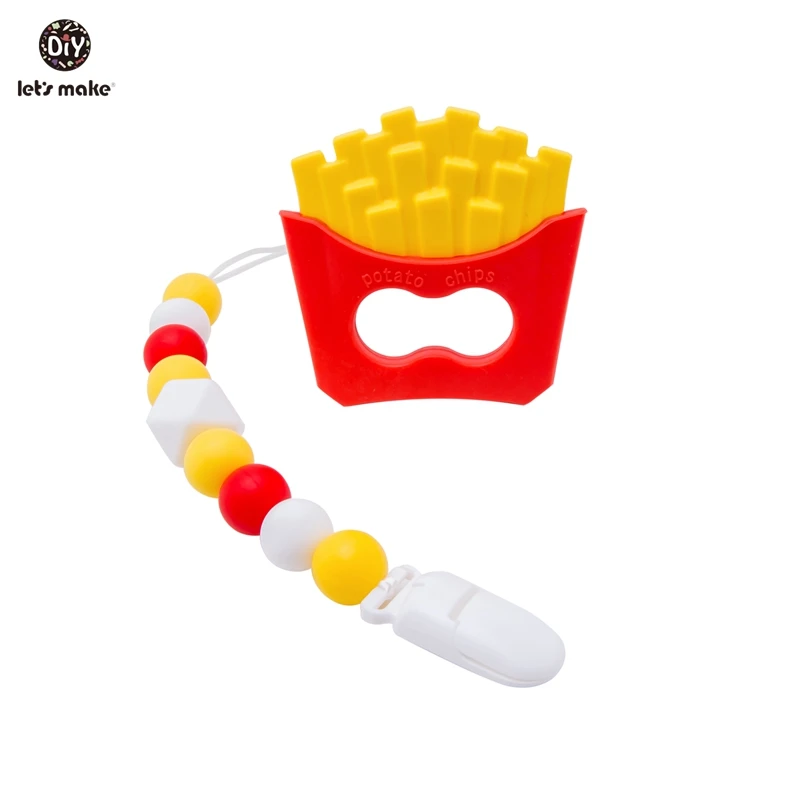 French fries Давайте сделаем детскую соску с цепочкой 1 шт. пластиковая Соска с зажимом гамбургер мороженое торт человек силиконовые бусины персонализированные соски зажимы - Цвет: French fries