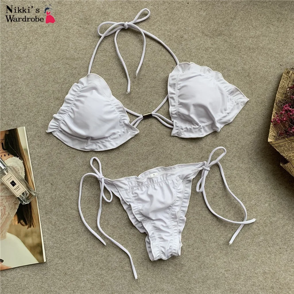 Белый комплект бикини с завязками на шее 2020 Женский для купания Maillot De Bain Femme