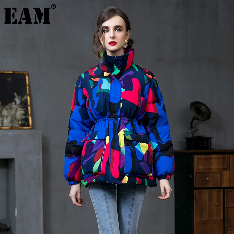 

[EAM] Loose Fit Printed Big Size Warm Down Jacket New Long Sleeve Warm Women Parkas Fashion Tide Autumn Winter 2022 1DE2934