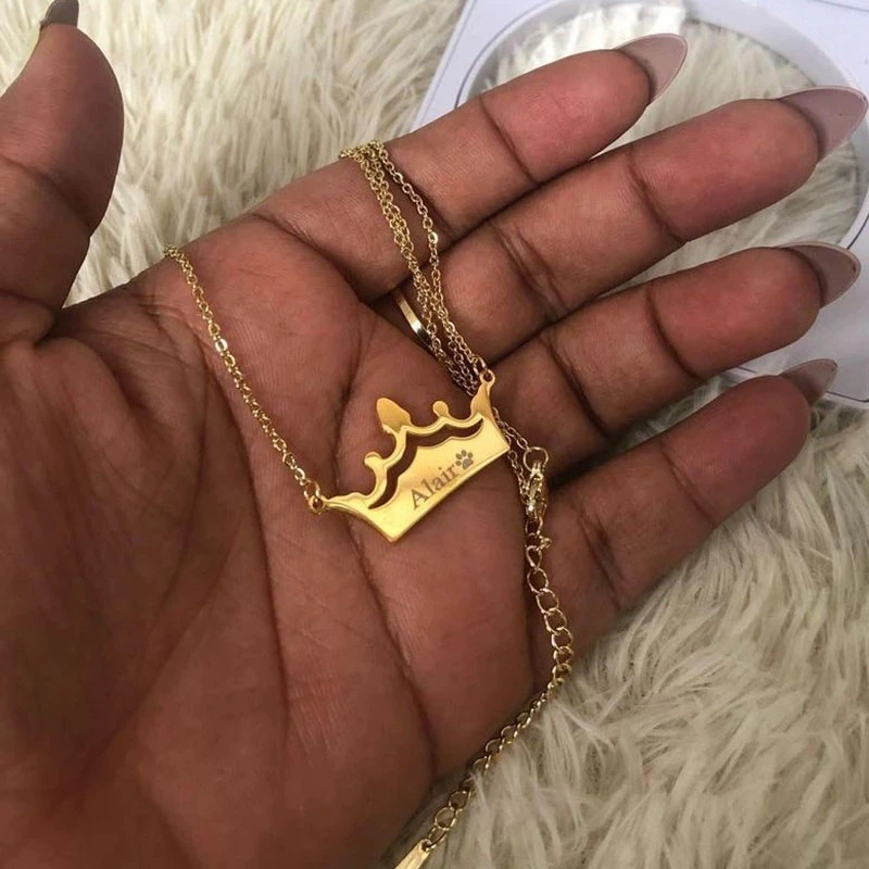 Персонализированные именные ювелирные изделия на заказ Корона имя ожерелье