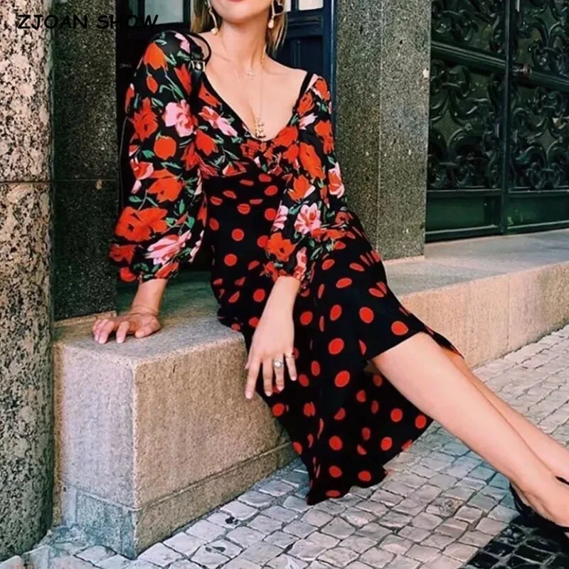 2020 весеннее длинное платье с v образным вырезом и принтом роз женское праздничное