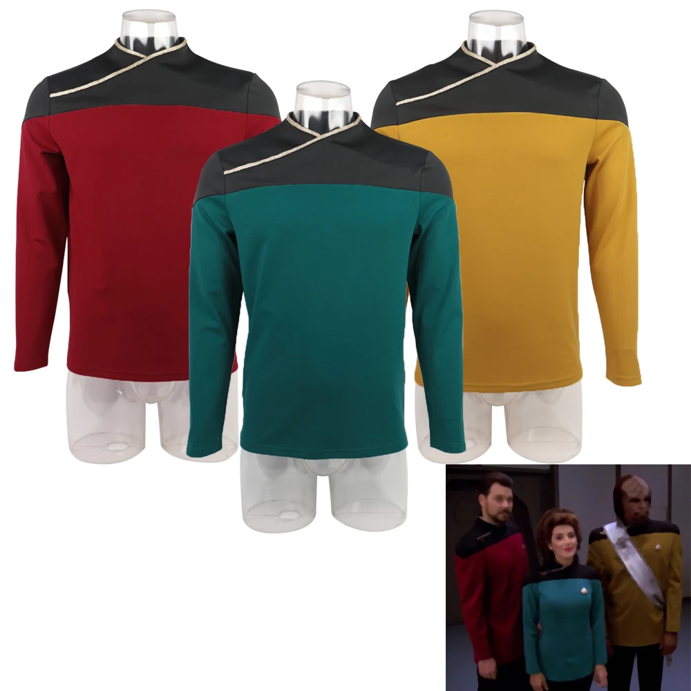 Звезда TNG капитан Пикард трек красный Униформа Топ куртка Voyager DS9 Желтый костюмы для косплея Хэллоуин Вечерние