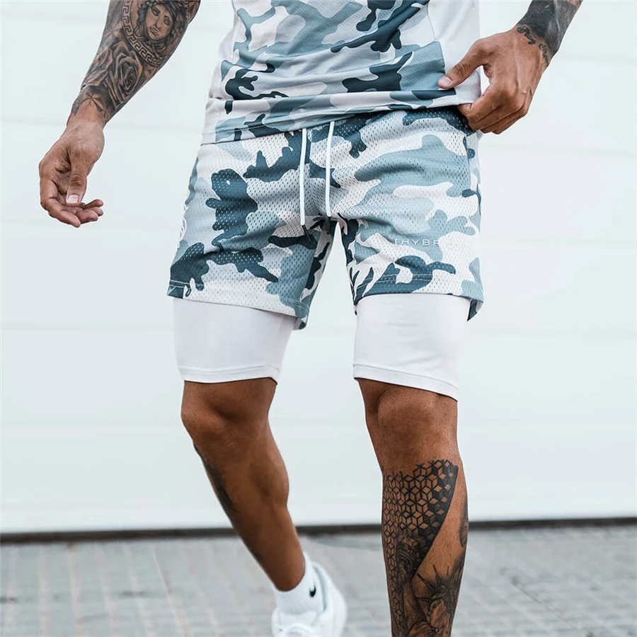 

2022 Summer 2 In 1 Shorts Men GYMS Fitness Running Shorts Quick Dry Male Shorts Bodybuilding Short Pants