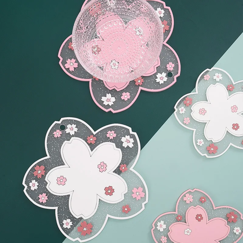 

19cm Cherry Blossom Coaster Insulation Pad Japanese Cute Non-slip Mat Household High Anti-scald Table Mats Dining Table Decor