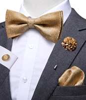 hi tie fashion luxury gold business wedding bowties for men prooch pocket square cufflinks set silk bow tie necktie for wedding