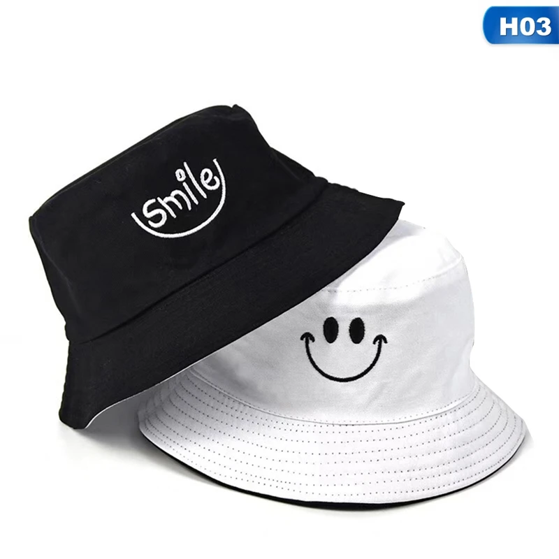 SMILE Bucket Hat Double Sided Smiling face Unisex Fashion Bob Cap Hip Hop Gorro Men Summer | Аксессуары для одежды