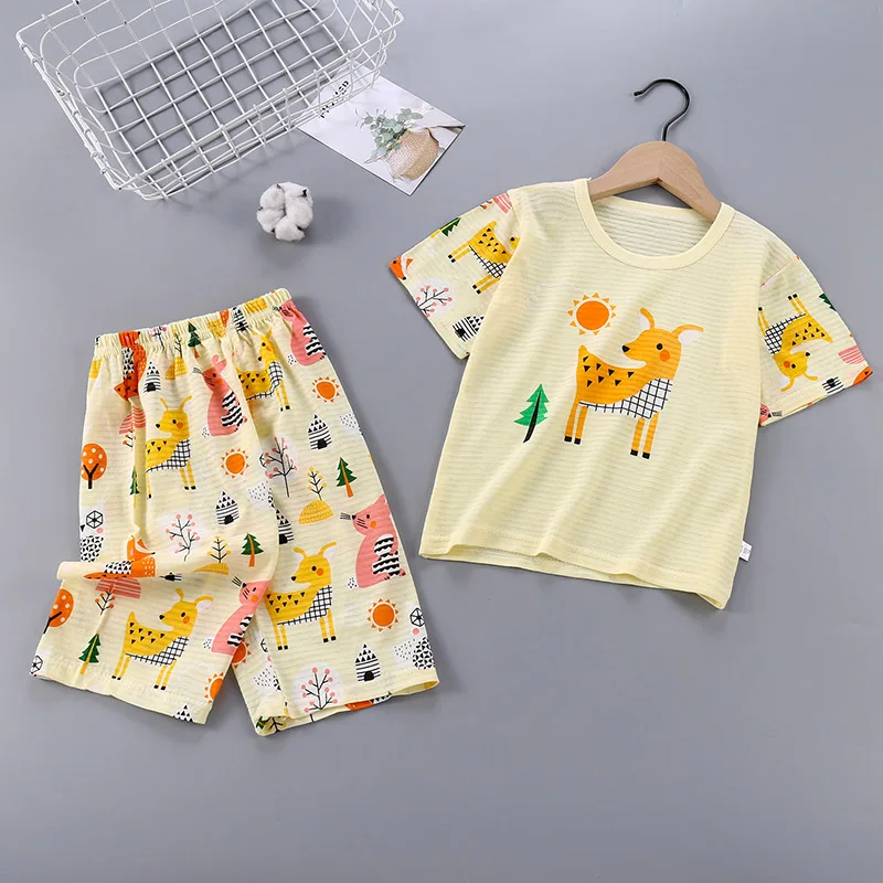 

For 4 6 8 10 Yrs Kids Baby Boys Girls Summer Casual Clothes Sets Summer Short Sleeve Dinosaur T-shirt Tops&Pants Outfits Pajama