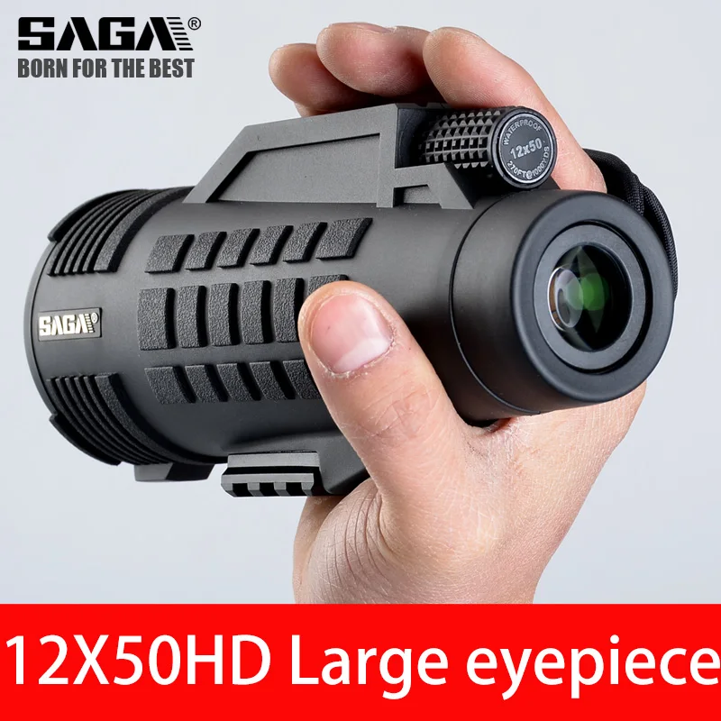 12x50 SAGA Профессиональный монокулярный телескоп 8x42 12x50 мини telescopio BAK4 призма компактный охотничий низкий светильник ночного видения монокуляры - Цвет: 12x50