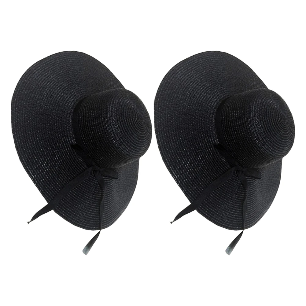 

Women Floppy Sun Hat Beach Straw Hats Wide Brim Packable Summer Cap With Black Ribbon Protect Travel Cap Lady Cap Female Black