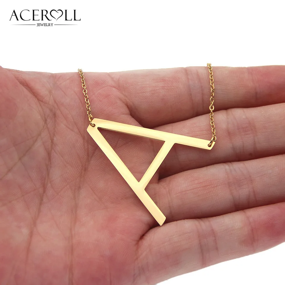 

ACEROLL Initial Letter Necklace - Stainless Steel Fashion Large Sideways Alphabet Name Pendant Necklace