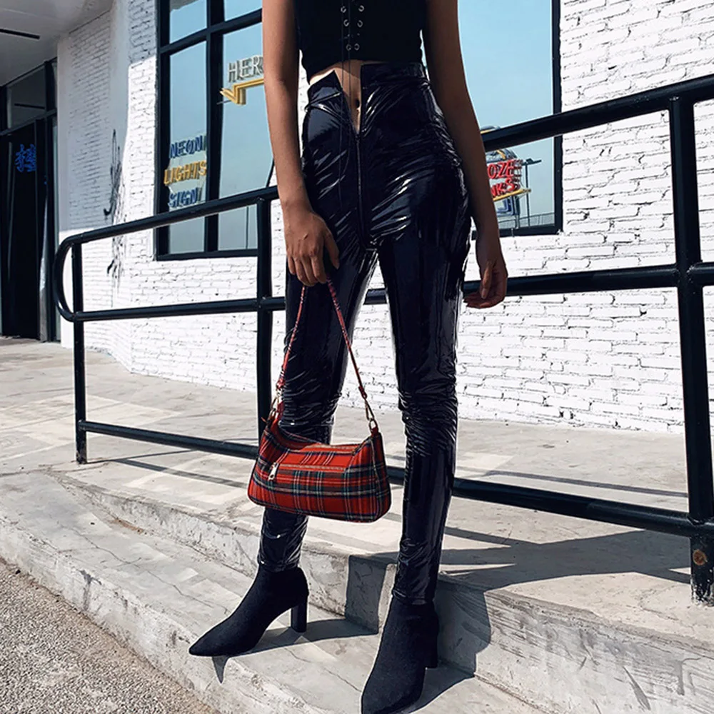 Брюки в стиле панк Леггинсы на молнии Женские брюки с высокой талией Сезон осень
