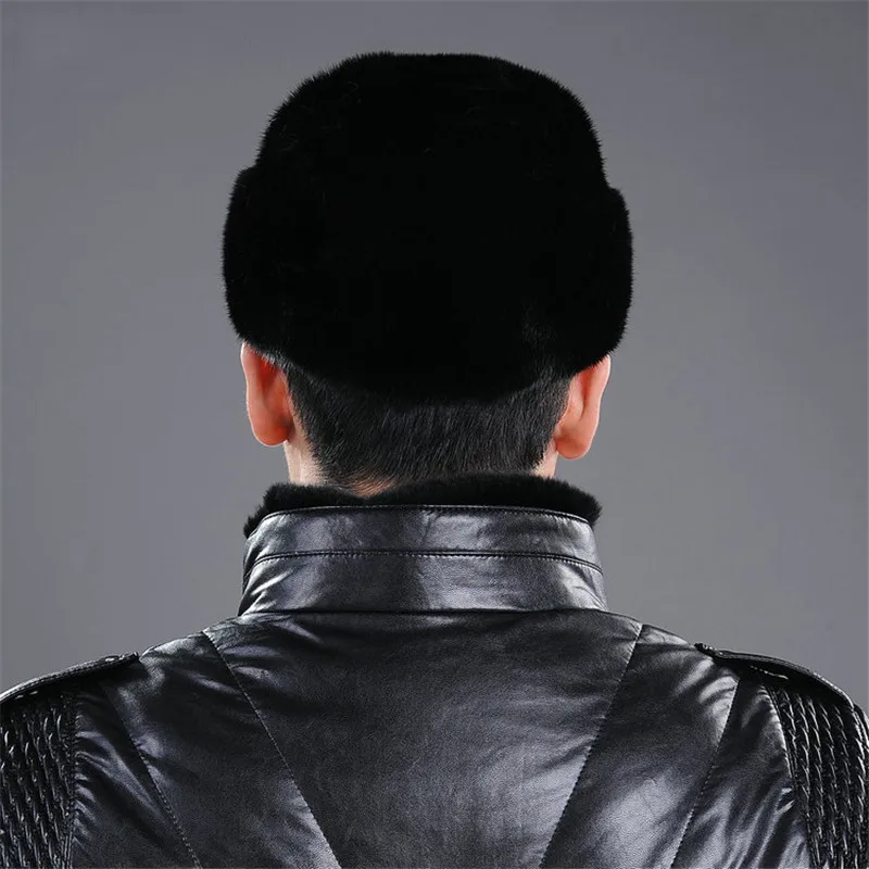 

New Autumn And Winter Men's Hat Mink Fur Flat Top Hat Warm Earmuffs Hat